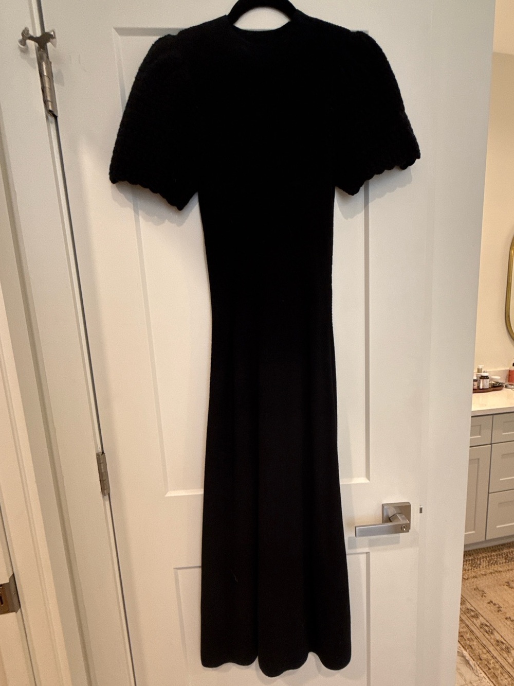 Sezane Black Puff-Sleeve Maxi Knit Dress